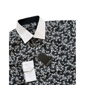 Luxton Button Up Shirt Man‎ XL Black White Floral Party Formal Long Sleeves